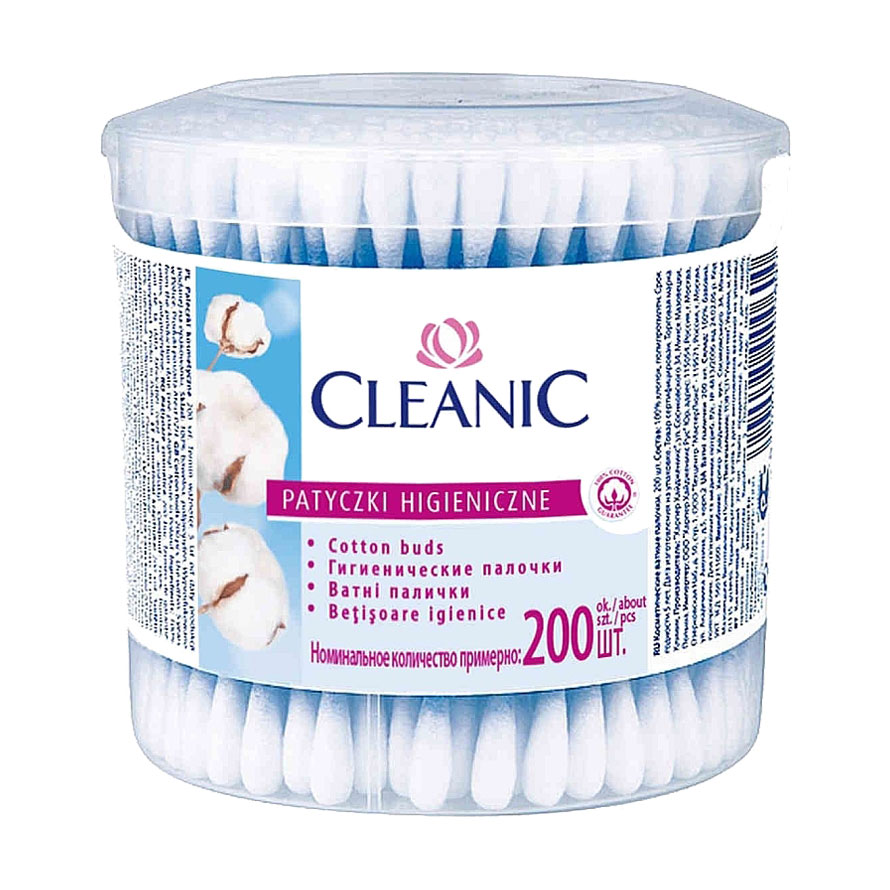 Ватні палички в круглій банці Cleanic Face Care Cotton Buds, 200 шт